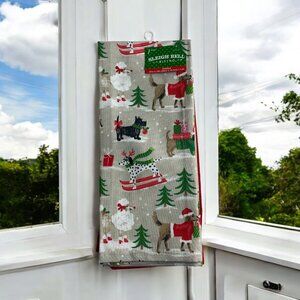 Sleigh Bell 26x16" Dalmatian Dog Let It Snow Christmas Kitchen Towel Set 2 NEW